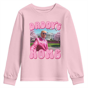 Funny Trump Supporter Youth Sweatshirt Daddy's Coming Home 2024 Pink Trump TS09 Light Pink Print Your Wear