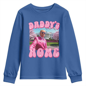 Funny Trump Supporter Youth Sweatshirt Daddy's Coming Home 2024 Pink Trump TS09 Royal Blue Print Your Wear