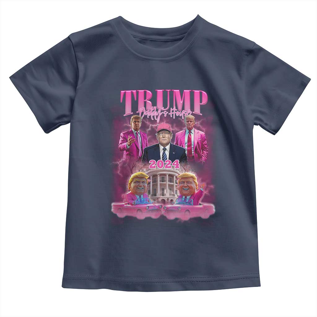 Funny Pink Trump Baby Shirt Daddy's Coming Home 2024 Trump Era TS09 Navy Print Your Wear