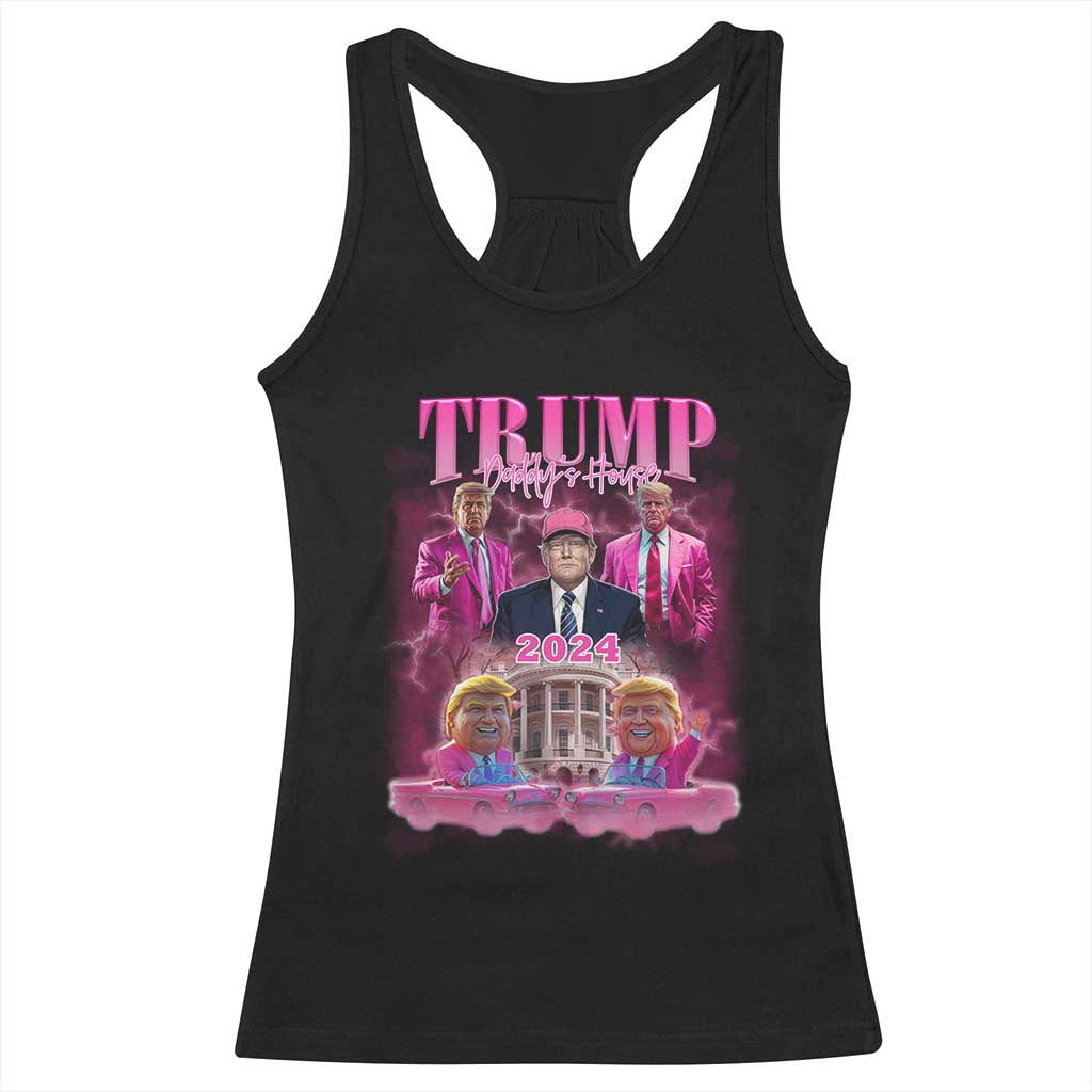 Funny Pink Trump Racerback Tank Top Daddy's Coming Home 2024 Trump Era TS09 Black Print Your Wear