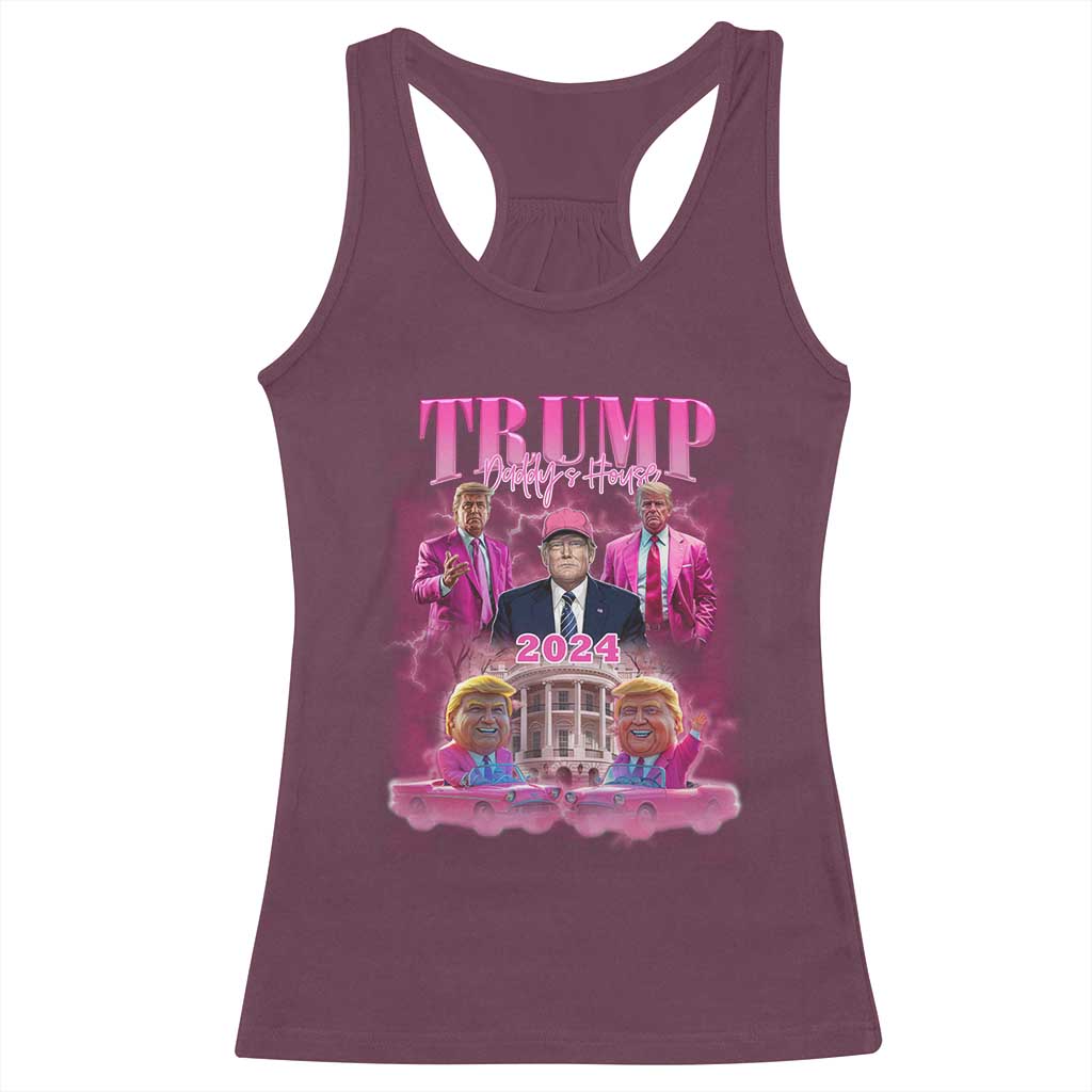 Funny Pink Trump Racerback Tank Top Daddy's Coming Home 2024 Trump Era TS09 Maroon Print Your Wear