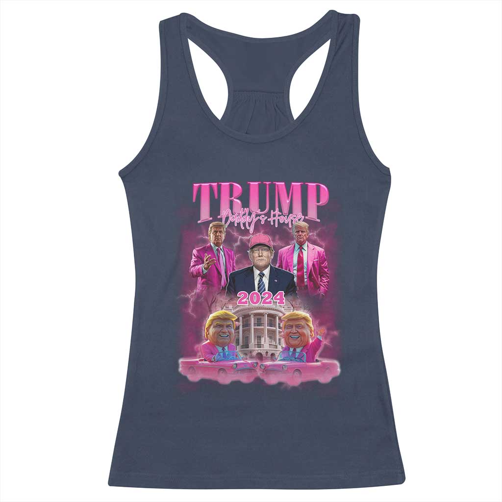 Funny Pink Trump Racerback Tank Top Daddy's Coming Home 2024 Trump Era TS09 Navy Print Your Wear