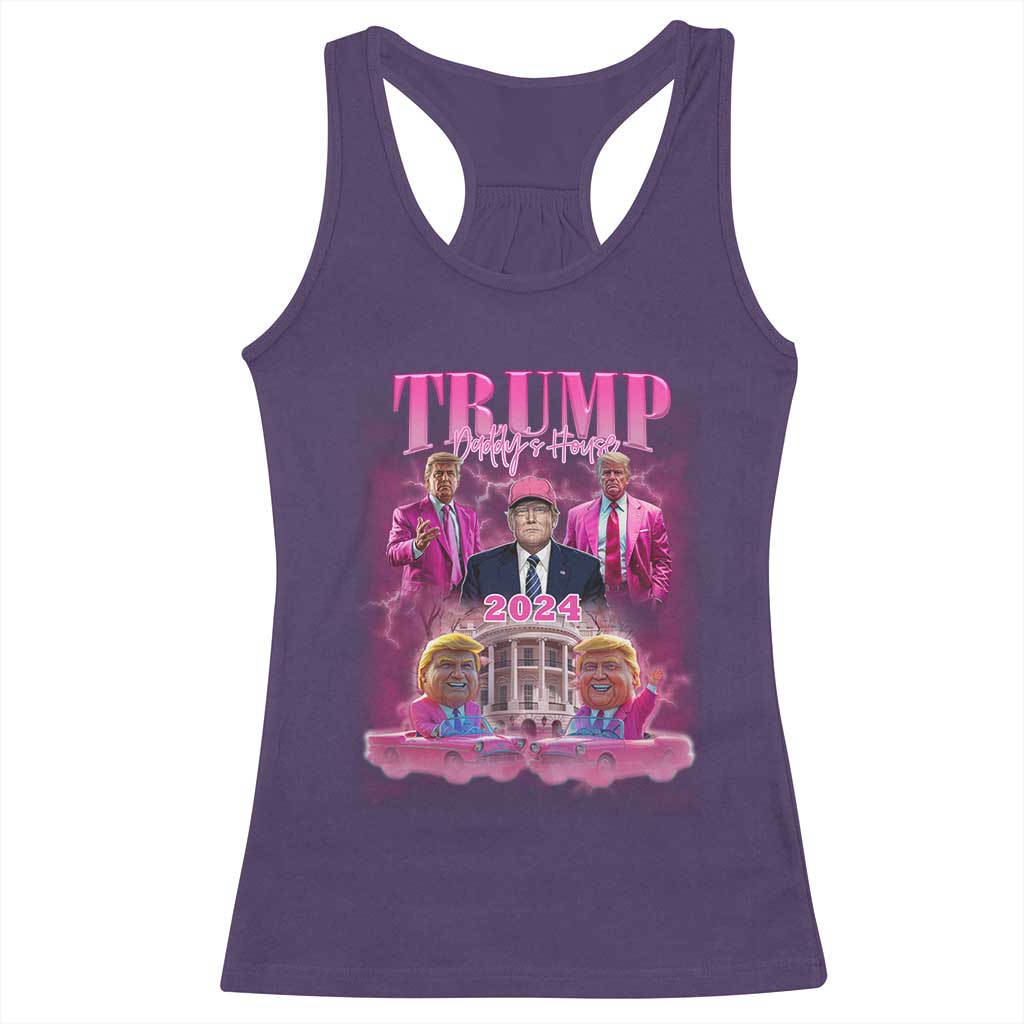 Funny Pink Trump Racerback Tank Top Daddy's Coming Home 2024 Trump Era TS09 Purple Print Your Wear