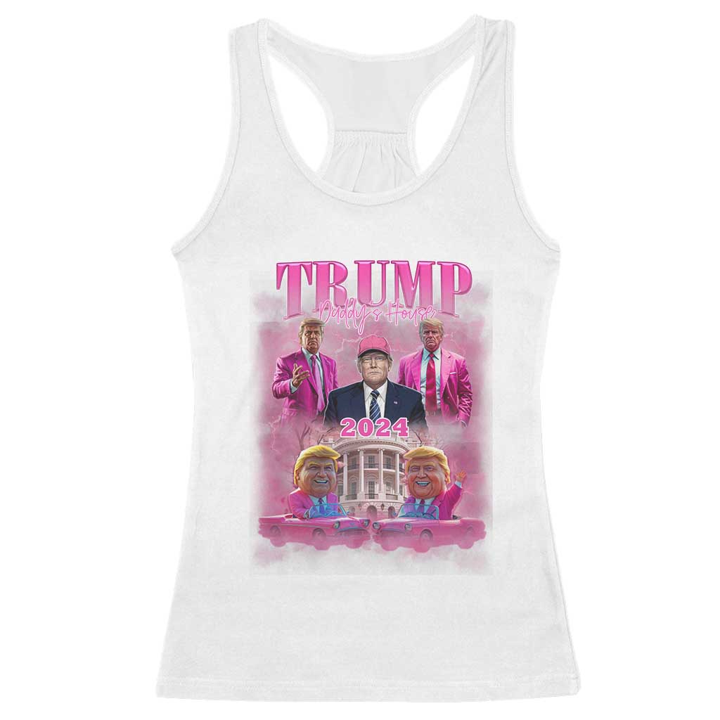 Funny Pink Trump Racerback Tank Top Daddy's Coming Home 2024 Trump Era TS09 White Print Your Wear