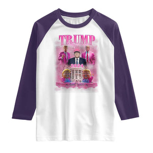 Funny Pink Trump Raglan Shirt Daddy's Coming Home 2024 Trump Era TS09 White Purple Print Your Wear