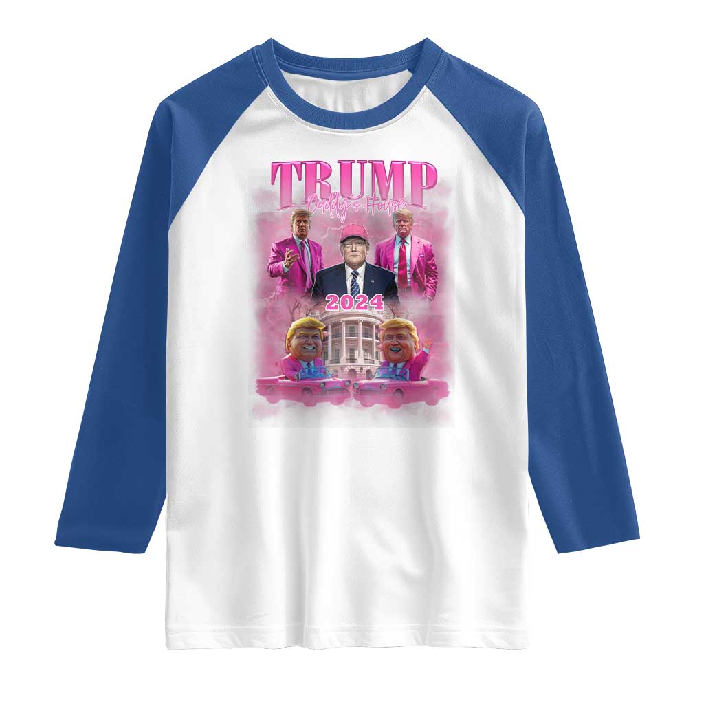 Funny Pink Trump Raglan Shirt Daddy's Coming Home 2024 Trump Era TS09 White Royal Print Your Wear