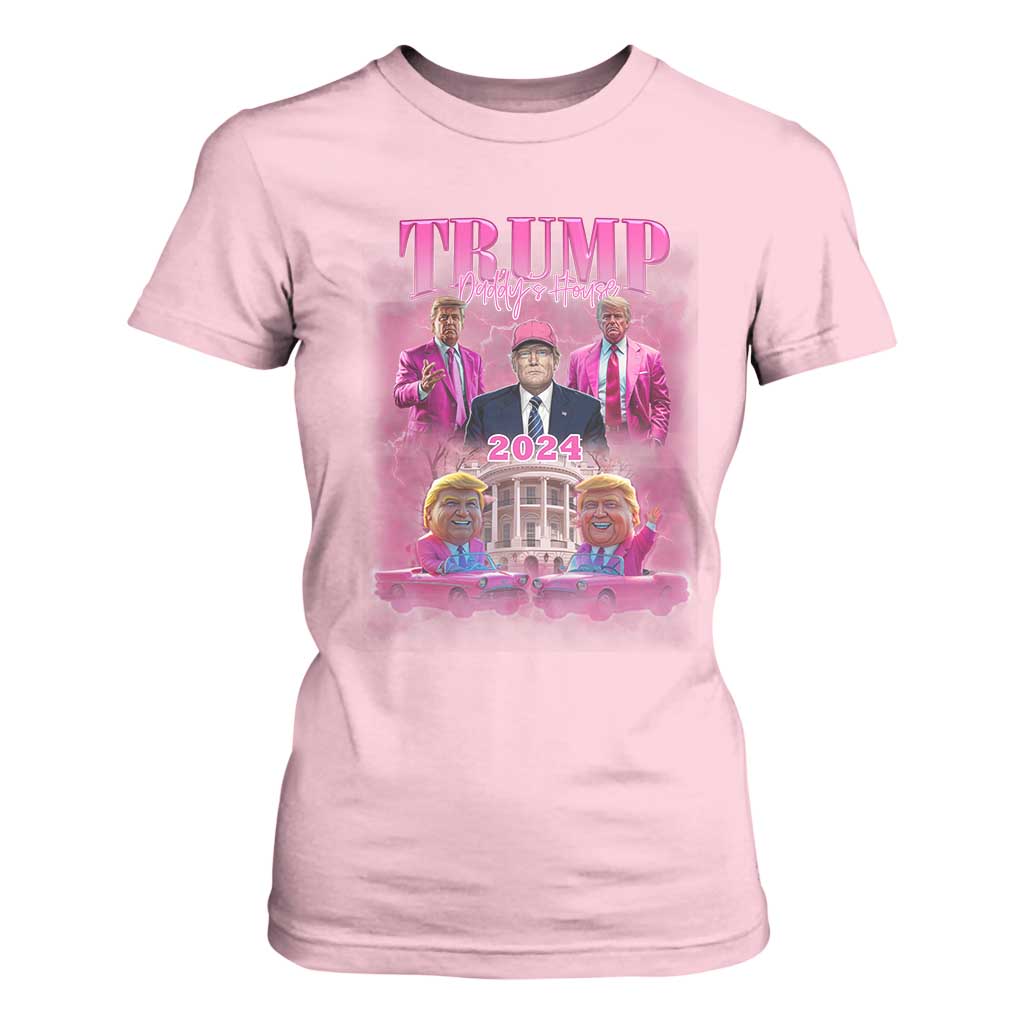 Funny Pink Trump T Shirt For Women Daddy's Coming Home 2024 Trump Era TS09 Light Pink Print Your Wear