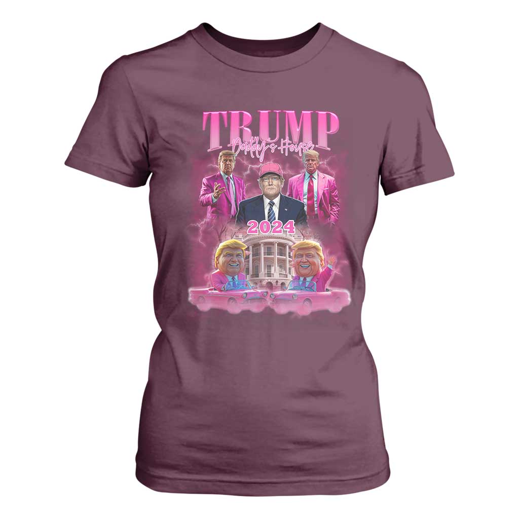 Funny Pink Trump T Shirt For Women Daddy's Coming Home 2024 Trump Era TS09 Maroon Print Your Wear