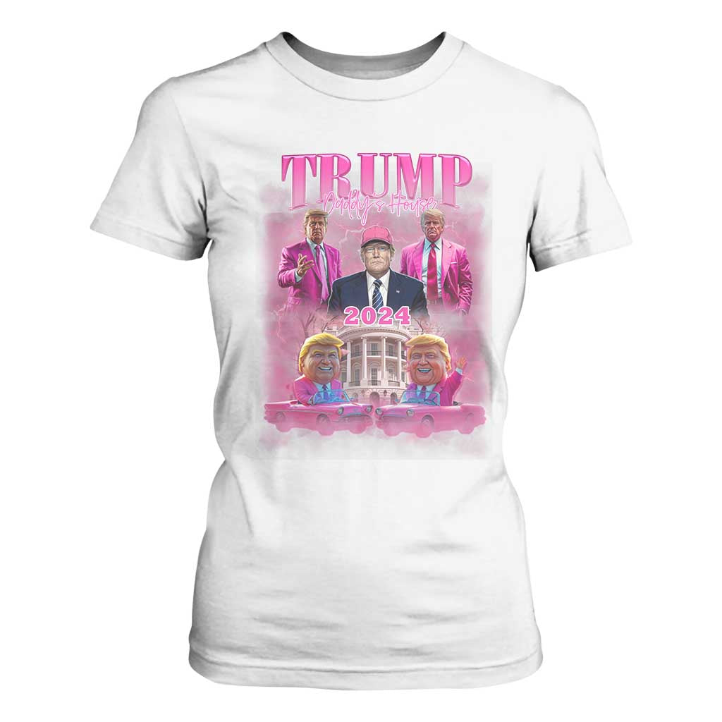 Funny Pink Trump T Shirt For Women Daddy's Coming Home 2024 Trump Era TS09 White Print Your Wear