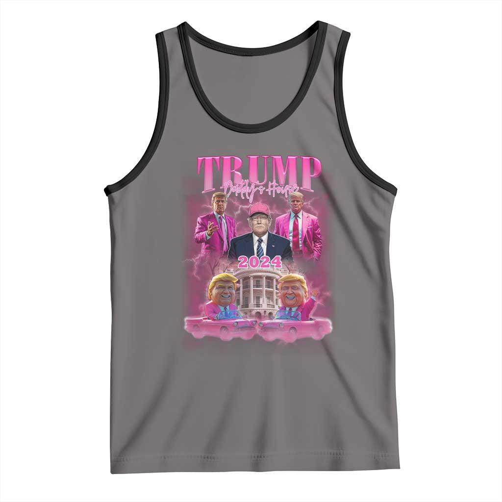 Funny Pink Trump Tank Top Daddy's Coming Home 2024 Trump Era TS09 Deep Heather Black Print Your Wear