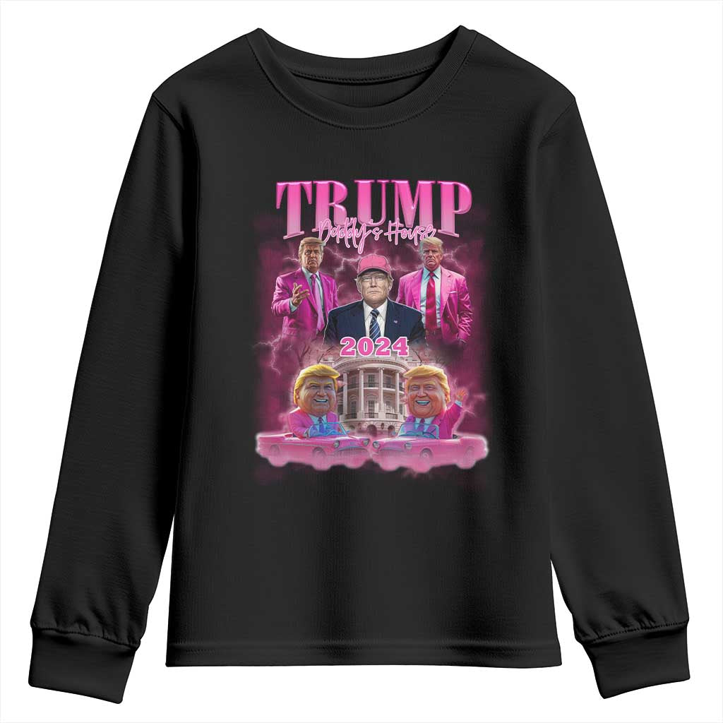 Funny Pink Trump Youth Sweatshirt Daddy's Coming Home 2024 Trump Era TS09 Black Print Your Wear