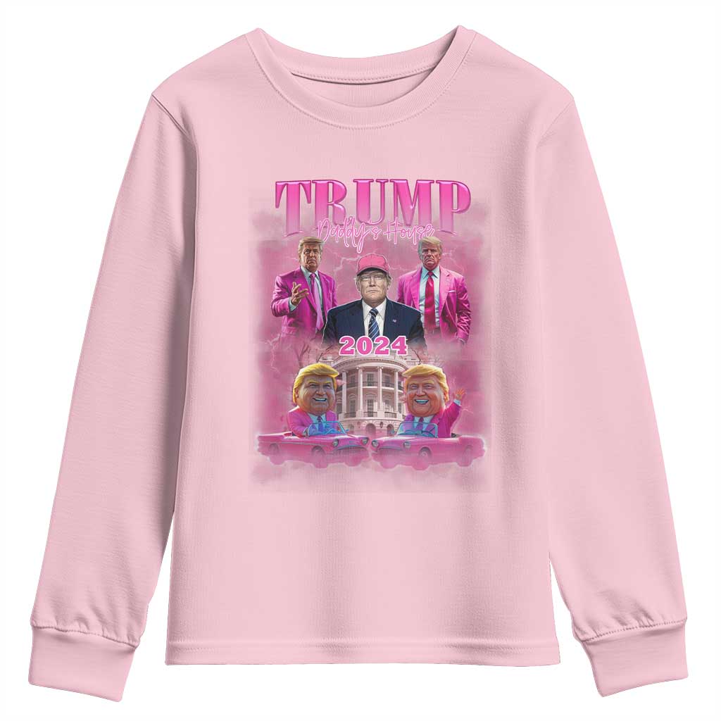 Funny Pink Trump Youth Sweatshirt Daddy's Coming Home 2024 Trump Era TS09 Light Pink Print Your Wear