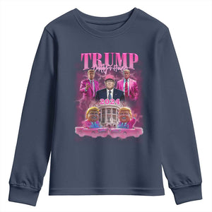 Funny Pink Trump Youth Sweatshirt Daddy's Coming Home 2024 Trump Era TS09 Navy Print Your Wear