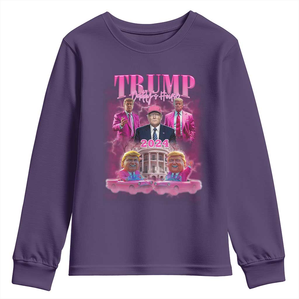 Funny Pink Trump Youth Sweatshirt Daddy's Coming Home 2024 Trump Era TS09 Purple Print Your Wear