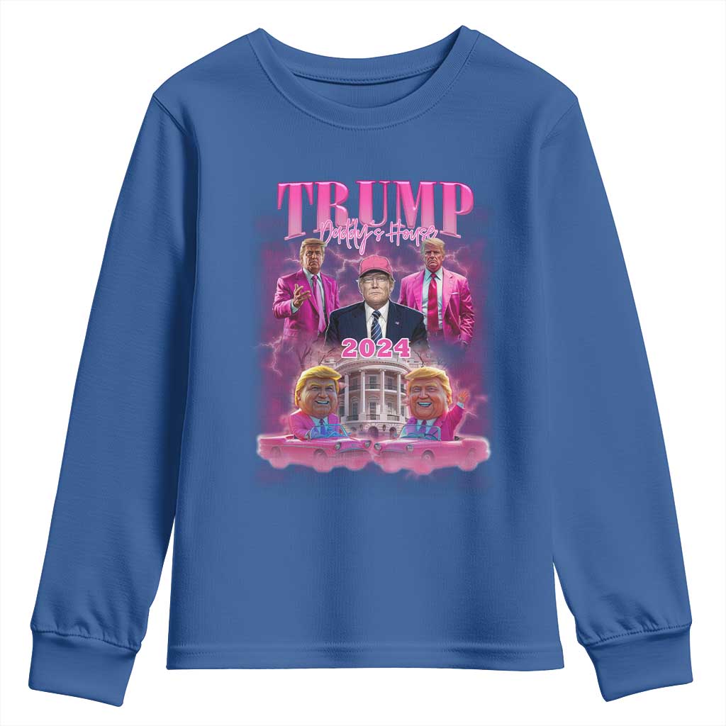 Funny Pink Trump Youth Sweatshirt Daddy's Coming Home 2024 Trump Era TS09 Royal Blue Print Your Wear