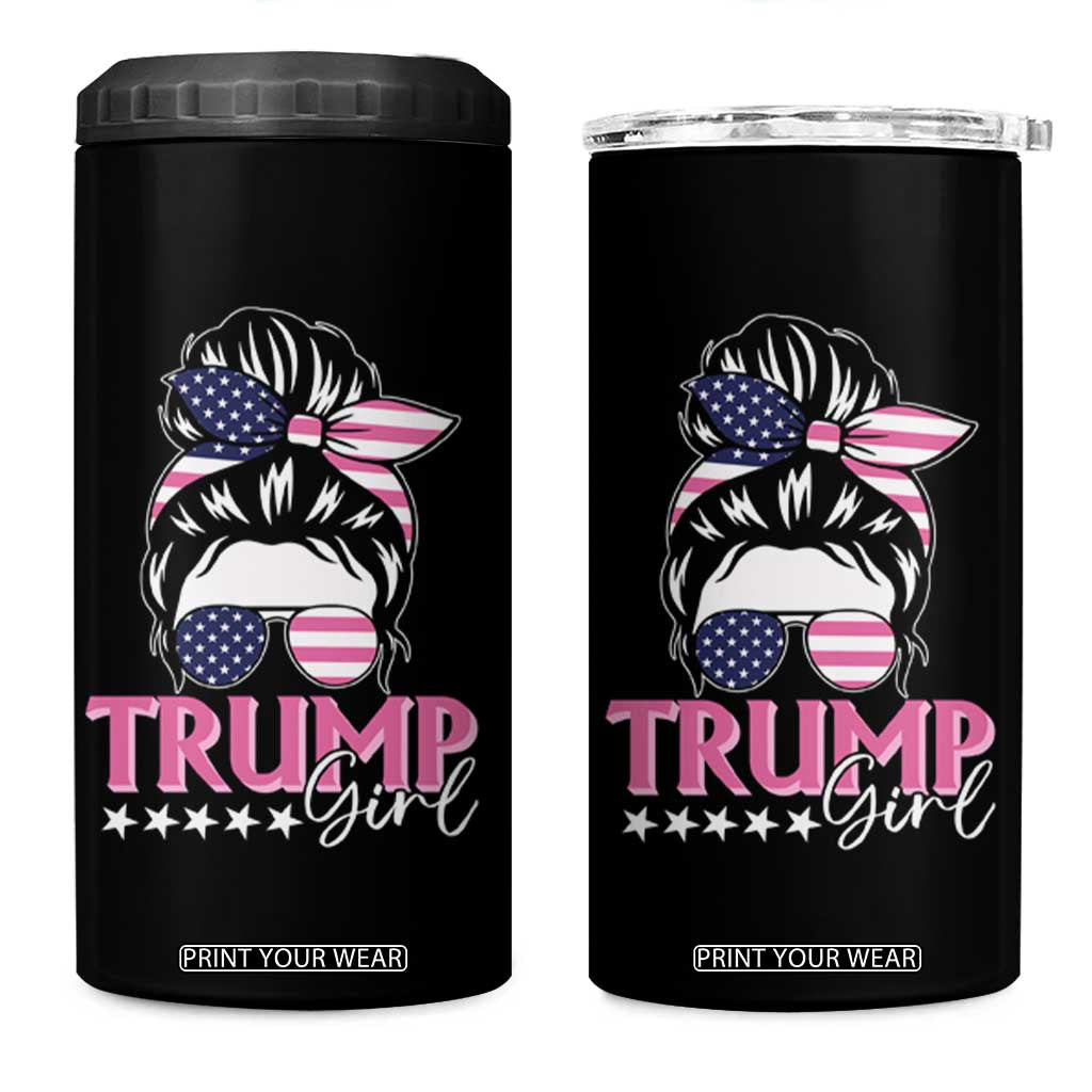 Funny Trump Supporter 4 in 1 Can Cooler Tumbler Trump Girl Messy Bun Election American Flag TS09 One Size: 16 oz Black Print Your Wear