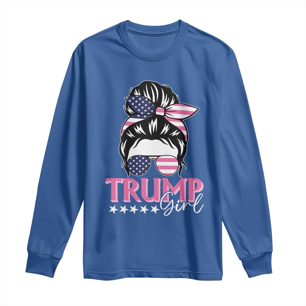 Funny Trump Supporter Long Sleeve Shirt Trump Girl Messy Bun Election American Flag TS09 Royal Blue Print Your Wear