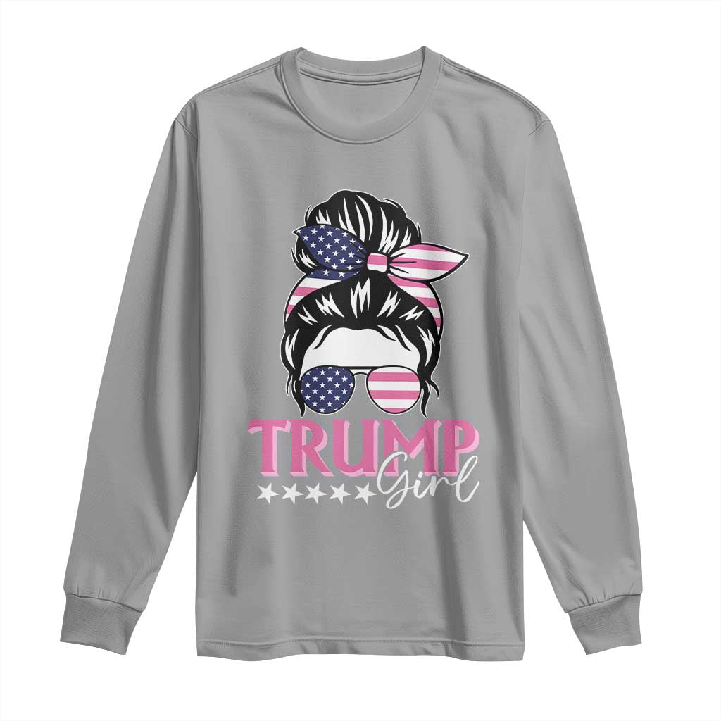 Funny Trump Supporter Long Sleeve Shirt Trump Girl Messy Bun Election American Flag TS09 Sport Gray Print Your Wear
