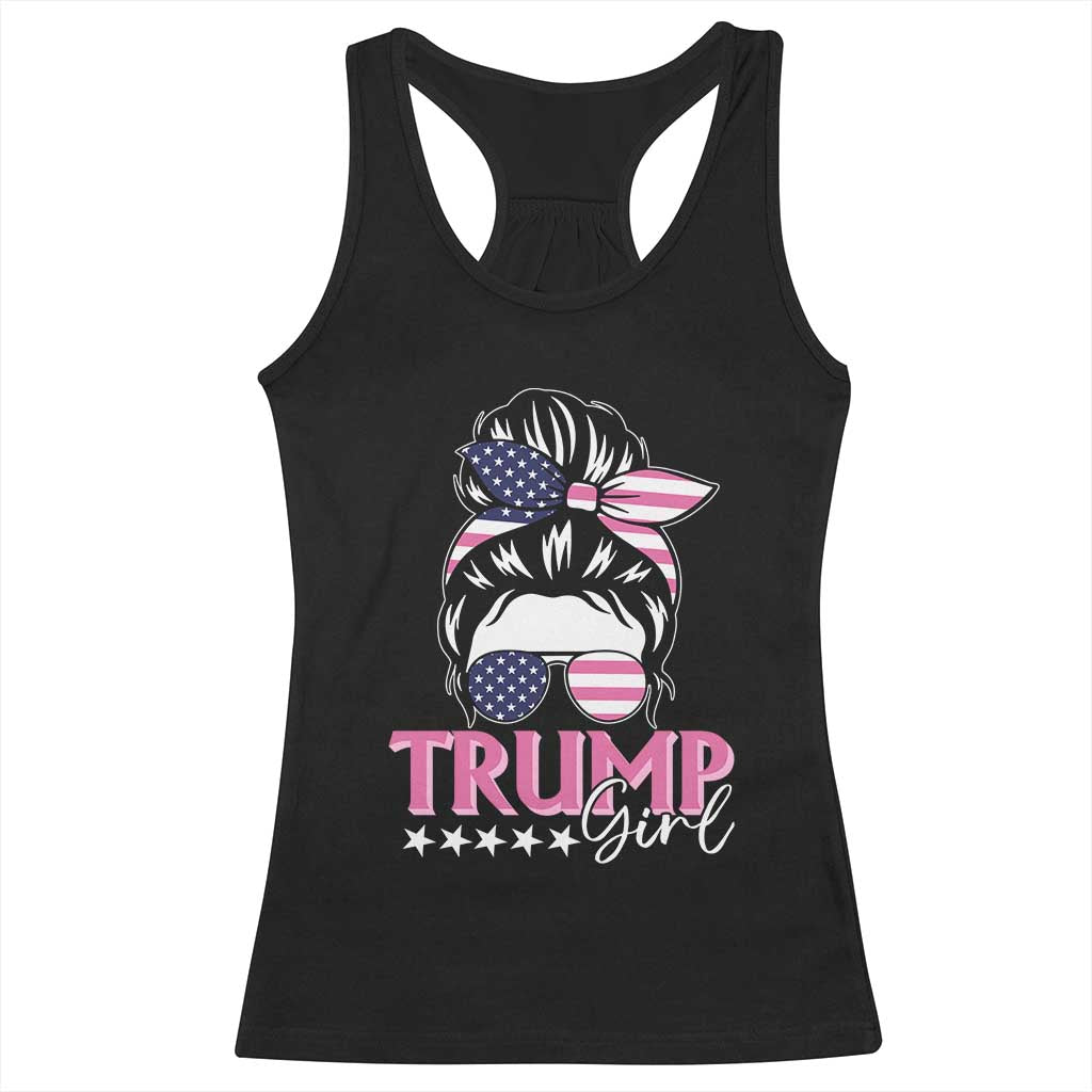 Funny Trump Supporter Racerback Tank Top Trump Girl Messy Bun Election American Flag TS09 Black Print Your Wear