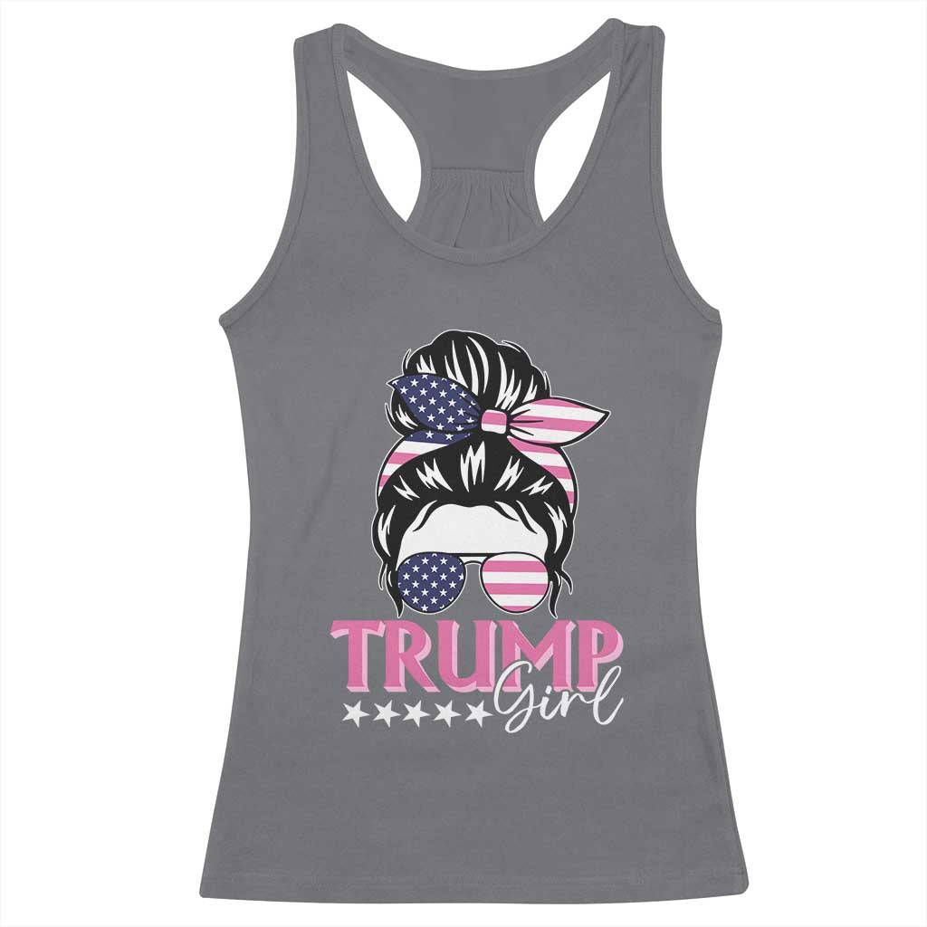 Funny Trump Supporter Racerback Tank Top Trump Girl Messy Bun Election American Flag TS09 Charcoal Print Your Wear