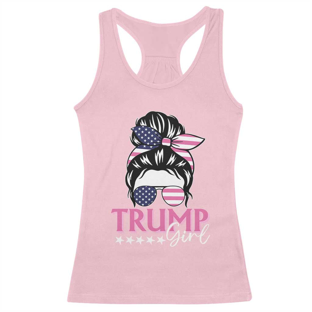 Funny Trump Supporter Racerback Tank Top Trump Girl Messy Bun Election American Flag TS09 Light Pink Print Your Wear