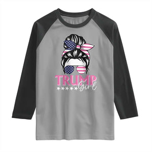 Funny Trump Supporter Raglan Shirt Trump Girl Messy Bun Election American Flag TS09 Sport Gray Black Print Your Wear