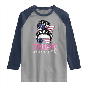 Funny Trump Supporter Raglan Shirt Trump Girl Messy Bun Election American Flag TS09 Sport Gray Navy Print Your Wear