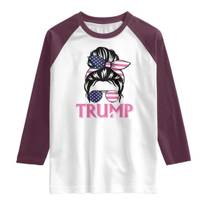 Funny Trump Supporter Raglan Shirt Trump Girl Messy Bun Election American Flag TS09 White Maroon Print Your Wear