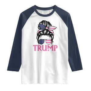 Funny Trump Supporter Raglan Shirt Trump Girl Messy Bun Election American Flag TS09 White Navy Print Your Wear