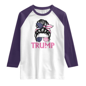 Funny Trump Supporter Raglan Shirt Trump Girl Messy Bun Election American Flag TS09 White Purple Print Your Wear