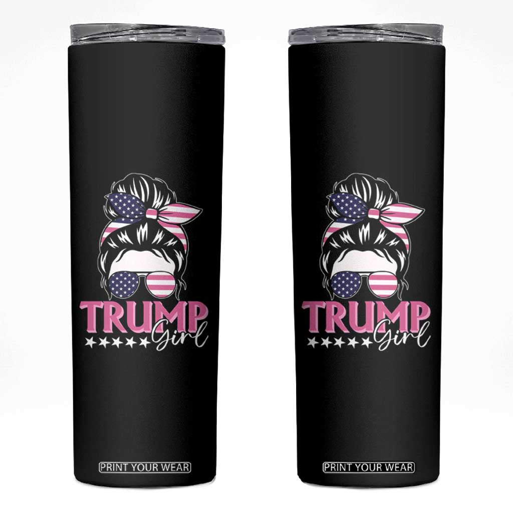 Funny Trump Supporter Skinny Tumbler Trump Girl Messy Bun Election American Flag TS09 Black Print Your Wear