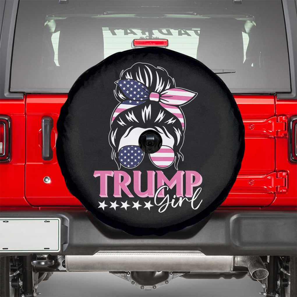 Funny Trump Supporter Spare Tire Cover Trump Girl Messy Bun Election American Flag TS09 Black Print Your Wear