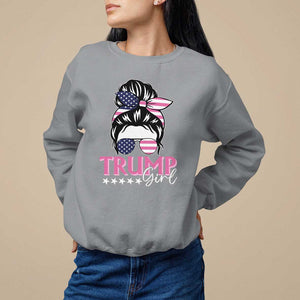 Funny Trump Supporter Sweatshirt Trump Girl Messy Bun Election American Flag TS09 Sport Gray Print Your Wear