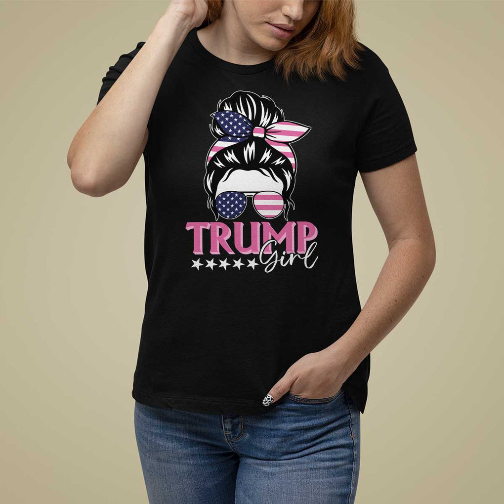 Funny Trump Supporter T Shirt For Women Trump Girl Messy Bun Election American Flag TS09 Black Print Your Wear
