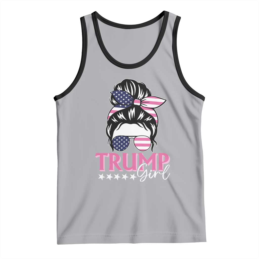 Funny Trump Supporter Tank Top Trump Girl Messy Bun Election American Flag TS09 Athletic Heather Black Print Your Wear