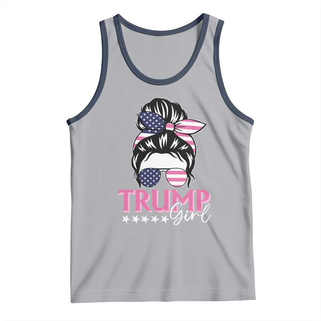 Funny Trump Supporter Tank Top Trump Girl Messy Bun Election American Flag TS09 Athletic Heather Navy Print Your Wear