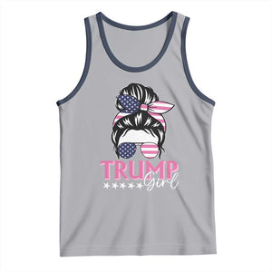 Funny Trump Supporter Tank Top Trump Girl Messy Bun Election American Flag TS09 Athletic Heather Navy Print Your Wear