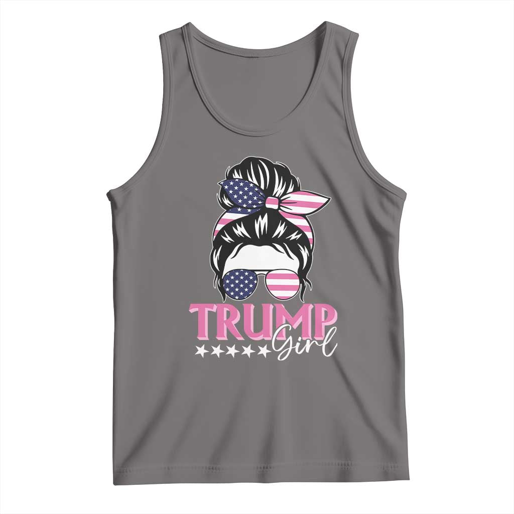 Funny Trump Supporter Tank Top Trump Girl Messy Bun Election American Flag TS09 Deep Heather Print Your Wear