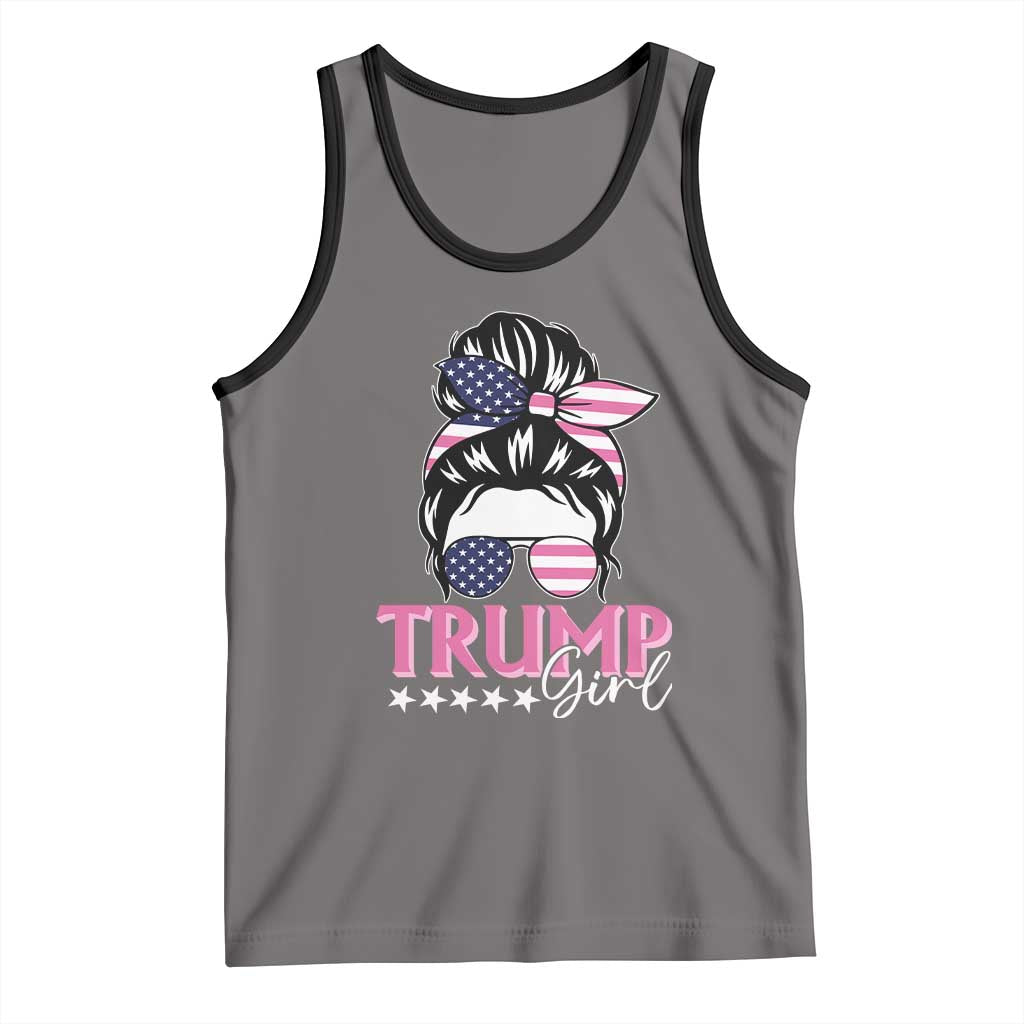 Funny Trump Supporter Tank Top Trump Girl Messy Bun Election American Flag TS09 Deep Heather Black Print Your Wear