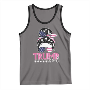 Funny Trump Supporter Tank Top Trump Girl Messy Bun Election American Flag TS09 Deep Heather Black Print Your Wear