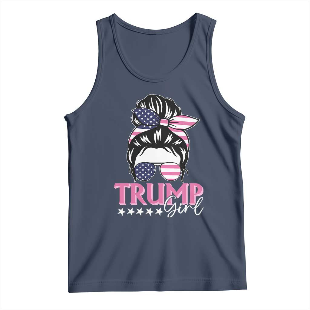 Funny Trump Supporter Tank Top Trump Girl Messy Bun Election American Flag TS09 Navy Print Your Wear