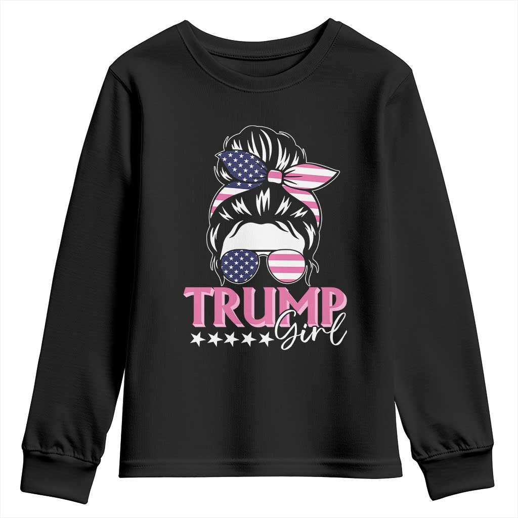 Funny Trump Supporter Youth Sweatshirt Trump Girl Messy Bun Election American Flag TS09 Black Print Your Wear