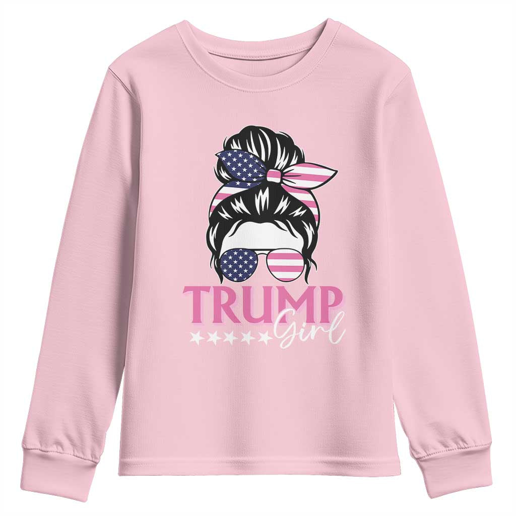 Funny Trump Supporter Youth Sweatshirt Trump Girl Messy Bun Election American Flag TS09 Light Pink Print Your Wear