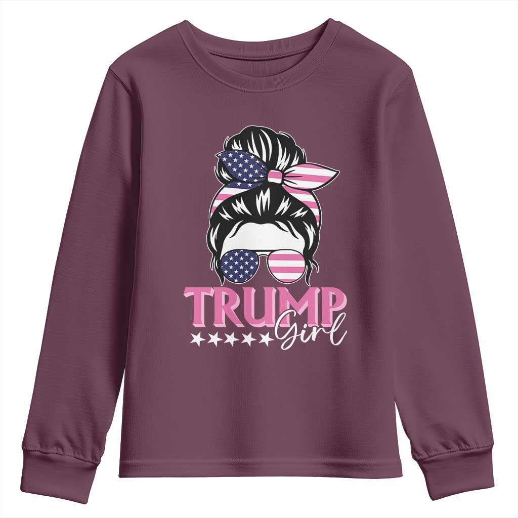 Funny Trump Supporter Youth Sweatshirt Trump Girl Messy Bun Election American Flag TS09 Maroon Print Your Wear