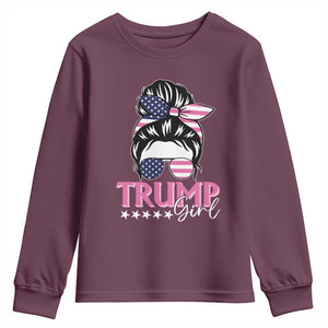 Funny Trump Supporter Youth Sweatshirt Trump Girl Messy Bun Election American Flag TS09 Maroon Print Your Wear