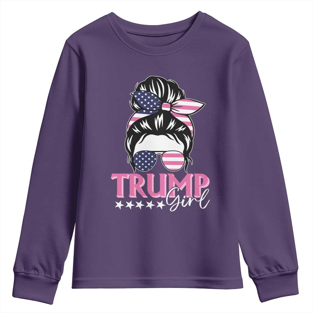 Funny Trump Supporter Youth Sweatshirt Trump Girl Messy Bun Election American Flag TS09 Purple Print Your Wear