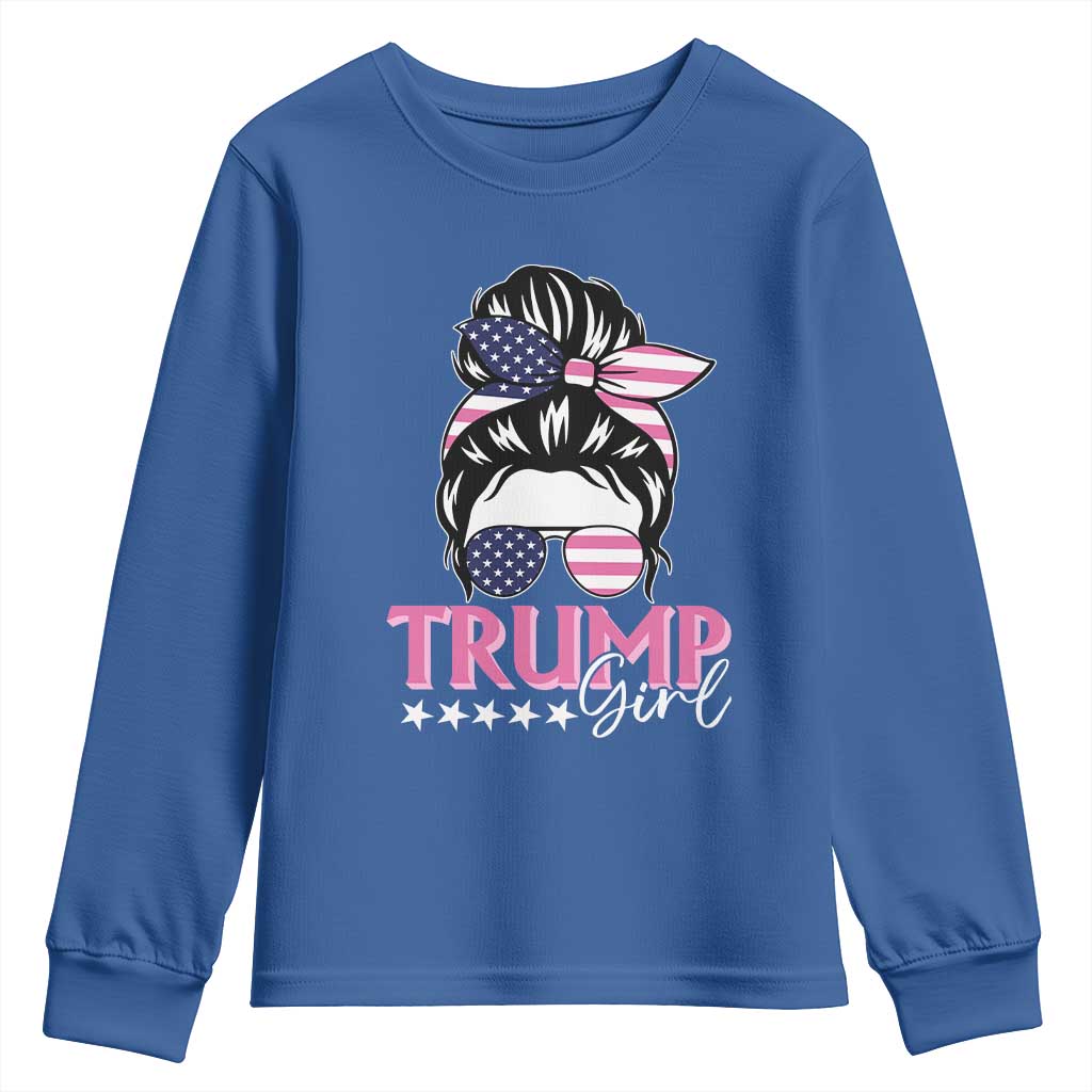 Funny Trump Supporter Youth Sweatshirt Trump Girl Messy Bun Election American Flag TS09 Royal Blue Print Your Wear