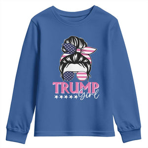 Funny Trump Supporter Youth Sweatshirt Trump Girl Messy Bun Election American Flag TS09 Royal Blue Print Your Wear