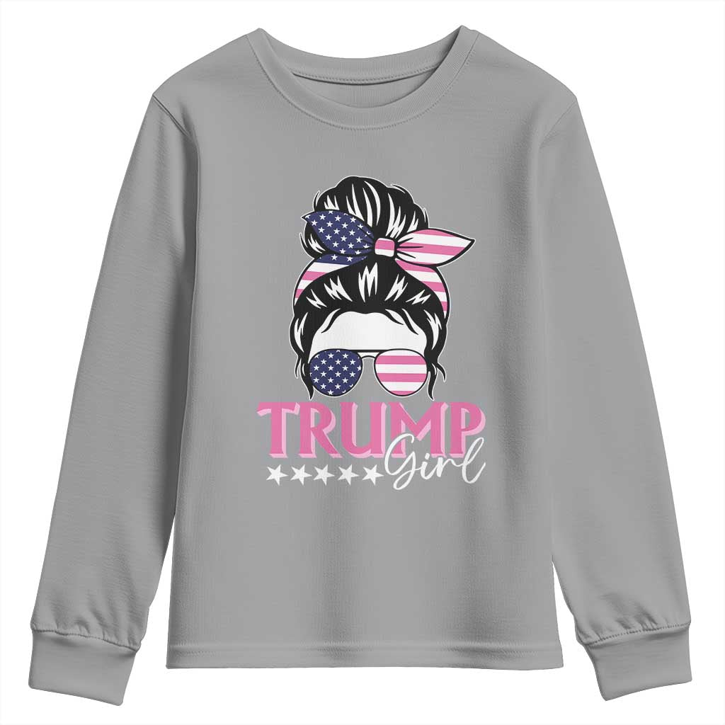 Funny Trump Supporter Youth Sweatshirt Trump Girl Messy Bun Election American Flag TS09 Sport Gray Print Your Wear