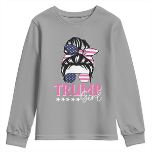 Funny Trump Supporter Youth Sweatshirt Trump Girl Messy Bun Election American Flag TS09 Sport Gray Print Your Wear